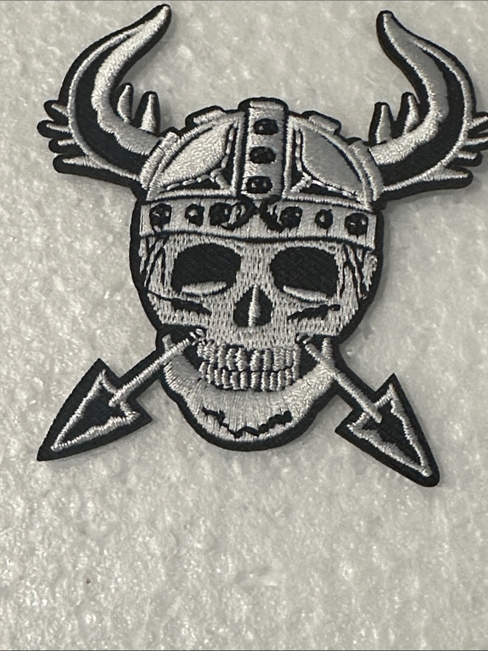 Black & Silver Viking Skull Iron-On Patch